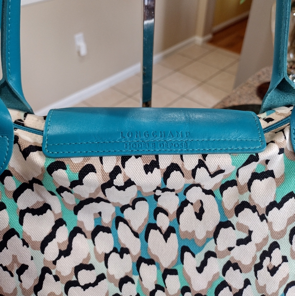 Longchamp Turquoise phanter print canvas and leather limited edition - Picture 11 of 17